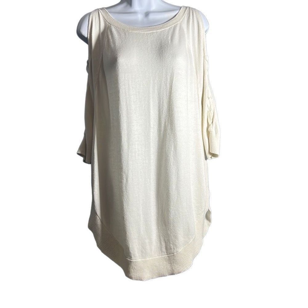 Express Cold Shoulder Rounded Hem Woven Sleeve Sweater Size S
